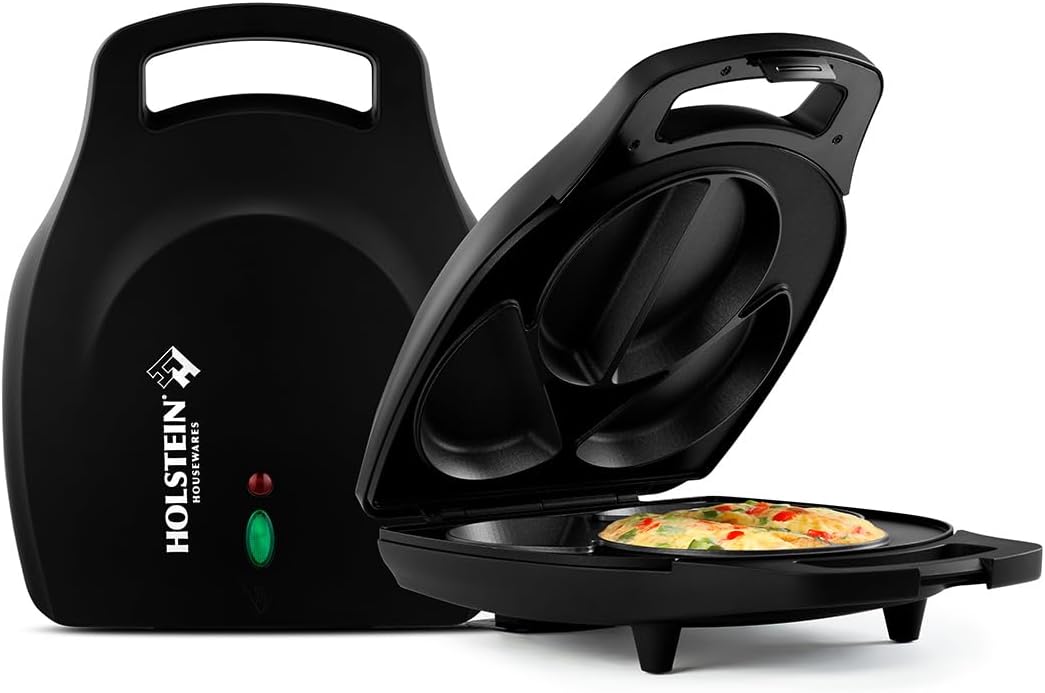 Holstein Housewares Stainless Steel 2 Section Omelet & Frittata Maker, Non Stick Coating, Easy To Clean, Indicator Lights, Compact Storage, Prepare Versatile Recipes in Minutes. 2 Portions, Black - Image 9