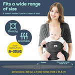 Mother comfortably wearing the adjustable Jeroray swaddle wrap holding an infant securely