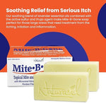 Mite-B-Gone sulfur bar soap displaying the natural homeopathic ingredients for skin mite relief