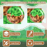 Close up of pixel pattern party supplies for 24 guests
