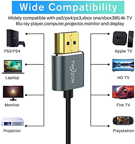Twozoh skinny HDMI 2.0 cord showing optimal portability and bend lifespan details