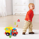 Hinged bucket on the yellow toddler truck unloading the educational rocks