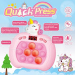 Handheld electronic quick push sensory game console with LED level screen display active