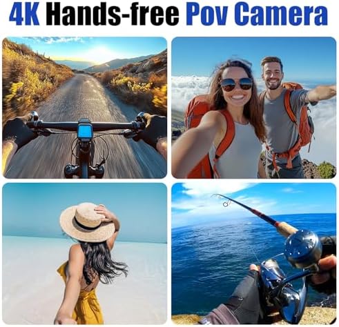 Vauvinmaic hands free portable camcorder surrounded by included magnetic lanyard and mounting accessories.