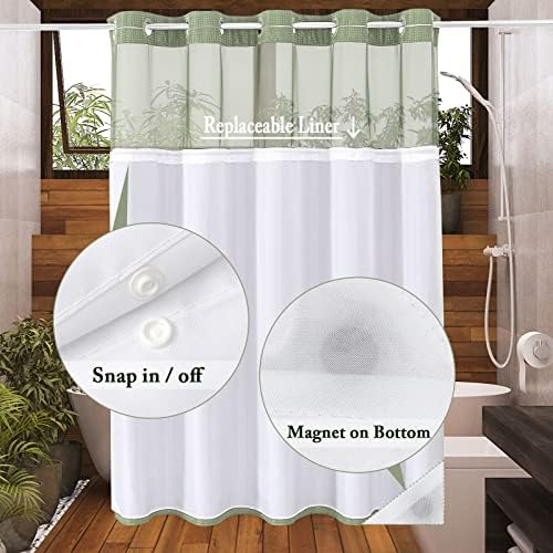 Gibelle hookless shower curtain set close up of integrated hanging rings.