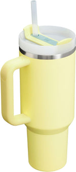 Close up view of Stanley 40 Ounce Pomelo tumbler comfort grip handle