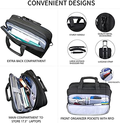 VANKEAN large capacity expandable briefcase side view illustrating the zip expansion feature for extra office file storage