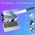 MacBook Air with MUBUY-GOL glass protector applied showing high clarity