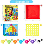 Montessori inspired mosaic puzzle game with a red built-in organization tray open.