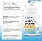 Puregen Labs iron supplement tablets packaging showing nutritional facts label