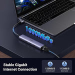 UGreen network adapter highlighting the premium Gigabit RJ45 port for stable high speed wired internet access.