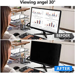 Side mount tabs and clear adhesive strip options for universal computer monitor screen protector installation.