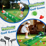 Children playing with Clemas dinosaur golf set and clubs