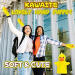 Educational puppet play concept with child and adult hands.