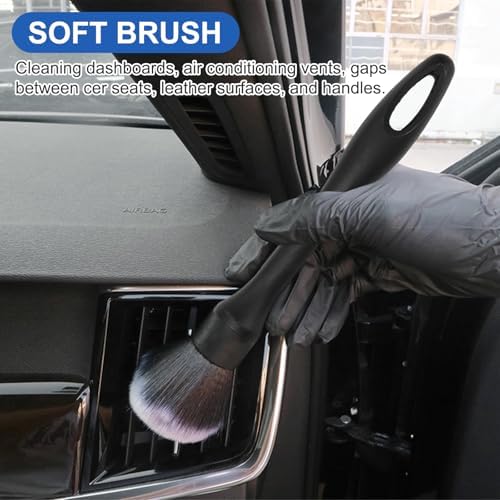 Blue flexible car cleaning gel putty pressing into steering wheel button crevices to lift dust.