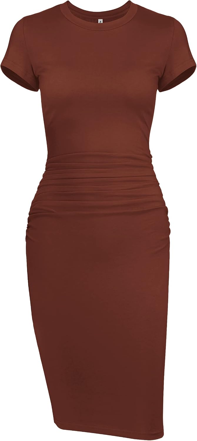 Missufe short sleeve midi dress waist ruching detail