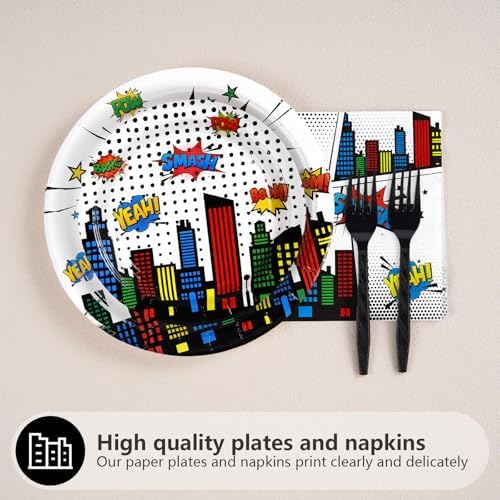 Cityscape design dinner plates from Ailimy hero party set