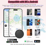 Ysnusine Bluetooth item locator attached to a leather keychain next to a smartphone