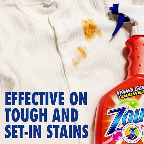 Zout stain remover being sprayed on a grass stain for pre-treatment