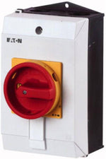 Eaton surface-mounted main switch front view showing red rotary handle