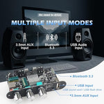 Top down perspective of the Bluetooth audio receiver module highlighting the AUX and USB port inputs.