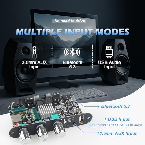 Top down perspective of the Bluetooth audio receiver module highlighting the AUX and USB port inputs.