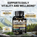 Fubienfit extra strength shilajit supplement ingredients label highlighting fulvic acid and trace minerals