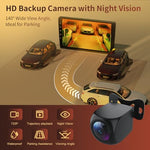 Haudio 8 core processor car receiver demonstrating the backup camera parking assist interface.