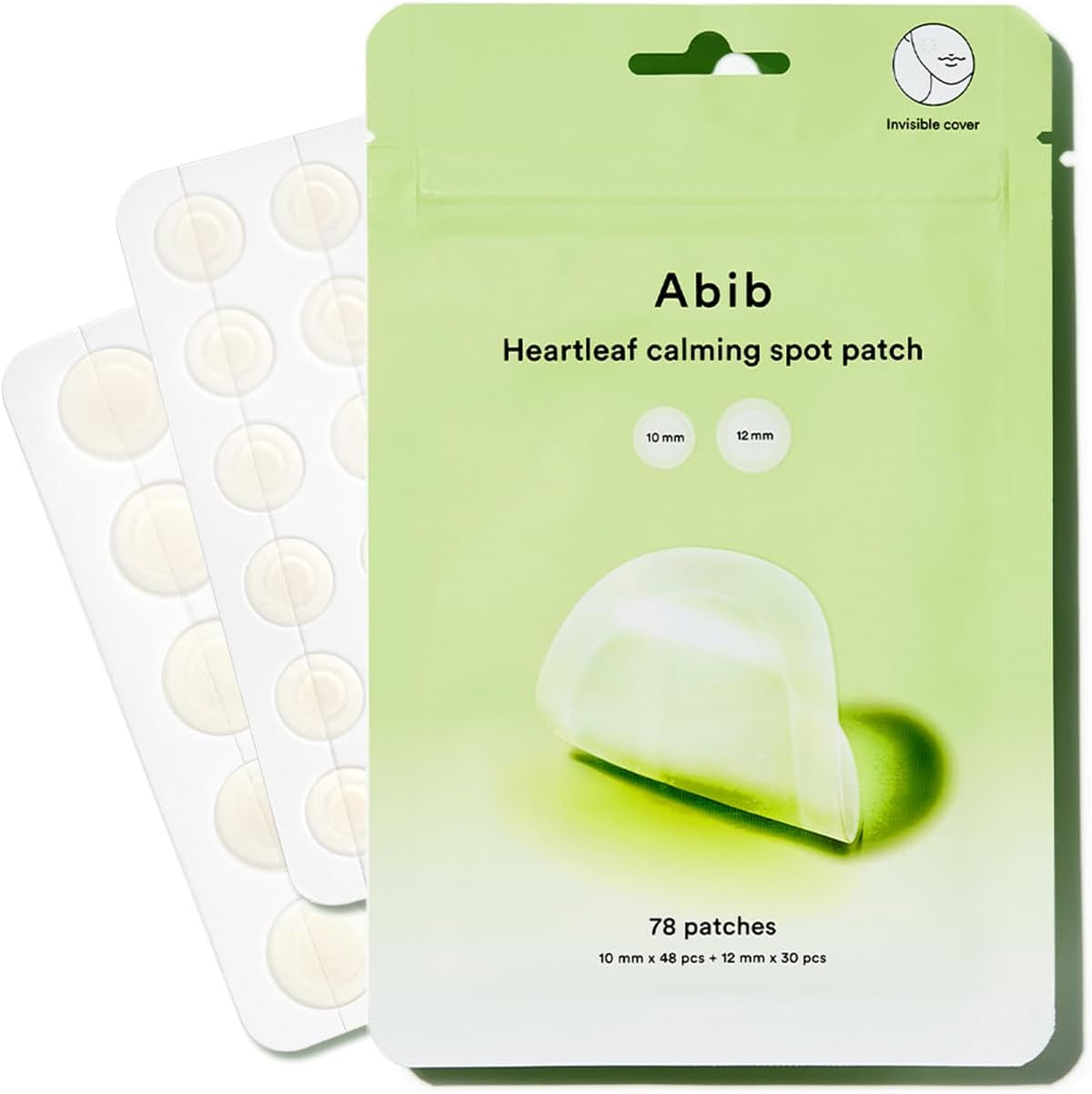 Abib Heartleaf Calming Spot Patch front packaging view for waterproof acne treatment