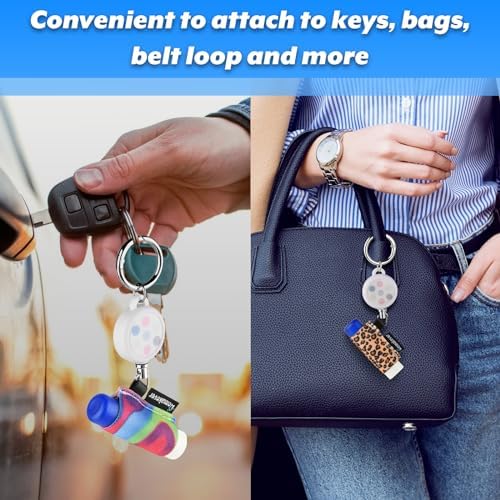 Homakover multi-use lighter sleeve holding a small cosmetic lip gloss stick next to standard house keys
