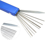 Ten smooth cleaning needles designed for clearing delicate brass engine jets without scratching.