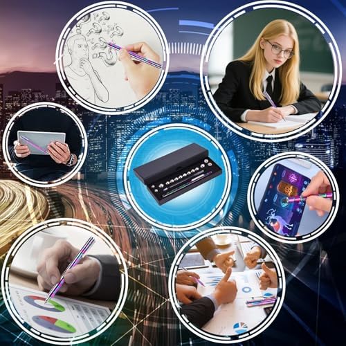 Stress relief gel pen desk accessory with steel balls and magnetic rings.