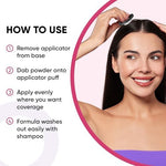 Person applying Get Back Gorgeous powder to thinning hairline