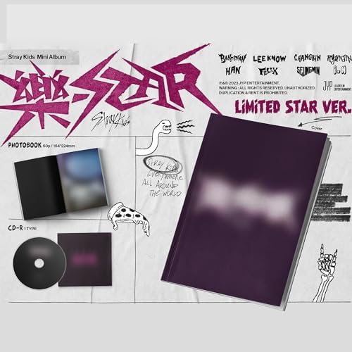 Stray Kids Rock Star Limited Star Album opened contents showcasing compact disc and sixty-page photobook booklet