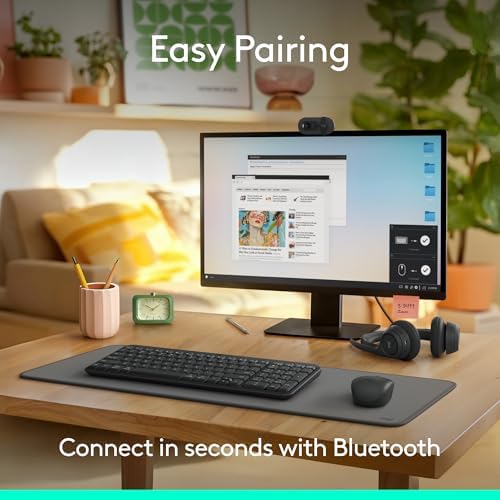 Logitech compact wireless keyboard showcasing the space saving design and full integrated number pad setup