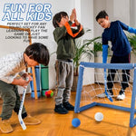 Four soft foam mini hockey balls designed for indoor floor safety