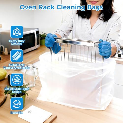 Usage demonstration of oven rack inside large cleaning bag