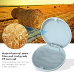 Ralegy natural wheat straw mouthguard case opened to display the metal hinge mechanism.
