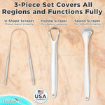 Premium stainless steel mouth scrubber with silver travel storage case.