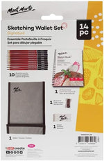 Mont Marte 14pc drawing set grey fabric pencil wallet closeup