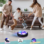 Side angle demonstration of the hover soccer ball floating seamlessly on an air cushion over a flat surface.