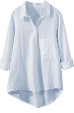 Minibee Women's Long Sleeve Shirts Button Down Blouse Cotton Tunic High Low Tops - Image 9