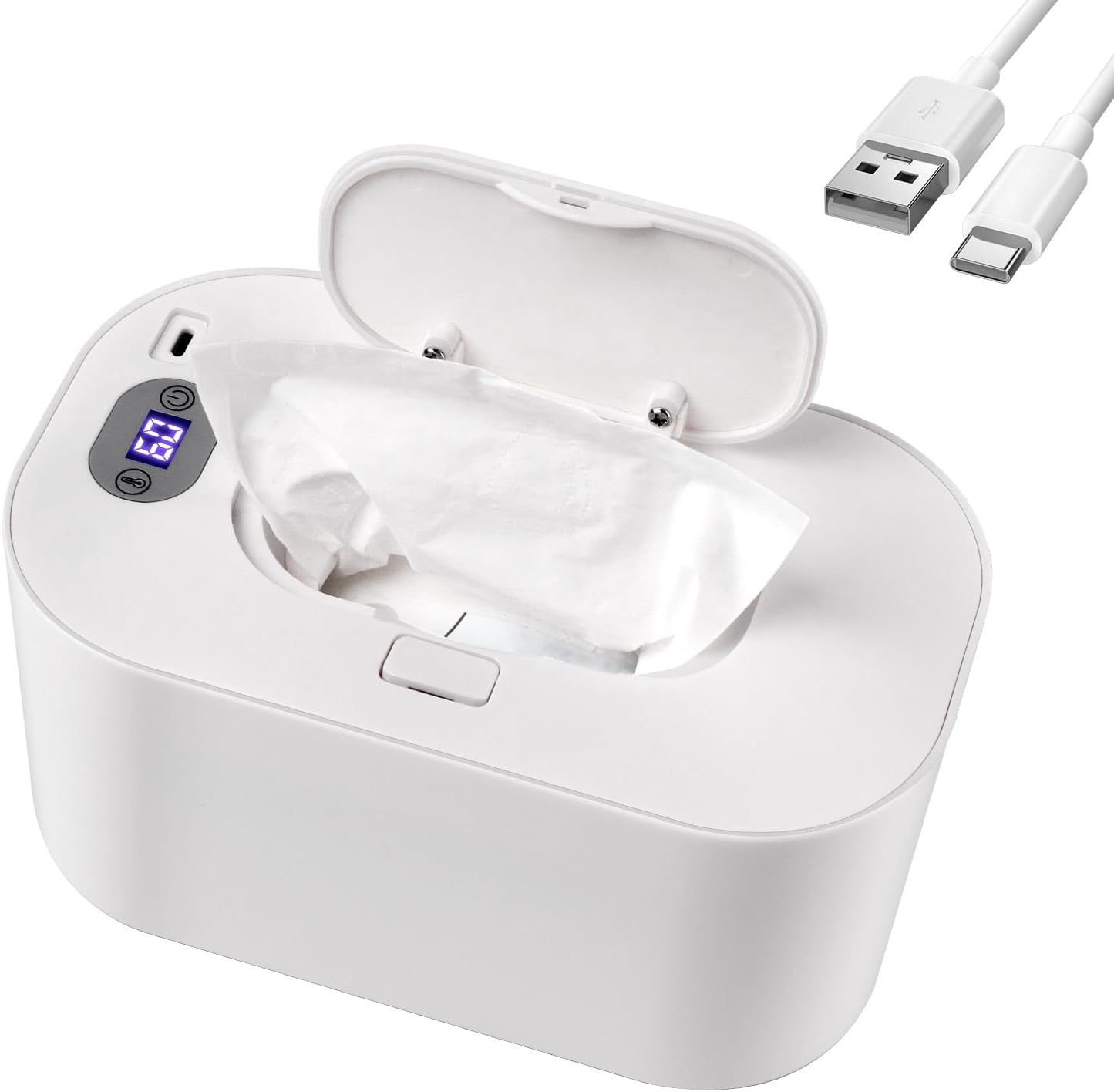 Hebafri baby wipe warmer and dispenser front view in white