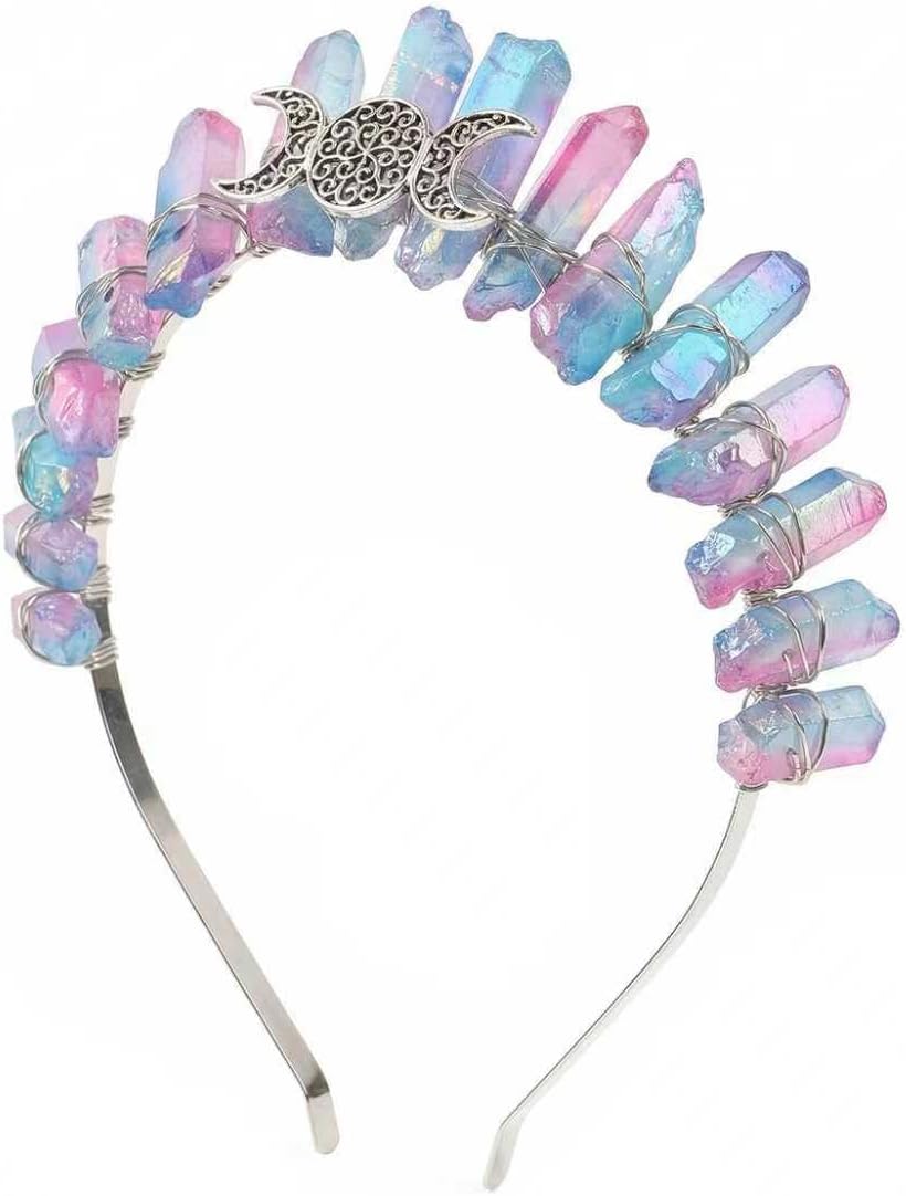 Bubbmi Boho Crystal Crown Headband, Natural Quartz Rhinestone Tiara Headpiece for Women Girls Wedding Parties Photography - Image 11