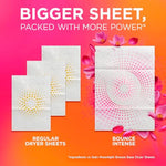 Close up view of the heat activated fabric softener sheets inside the pink and orange gradient box.