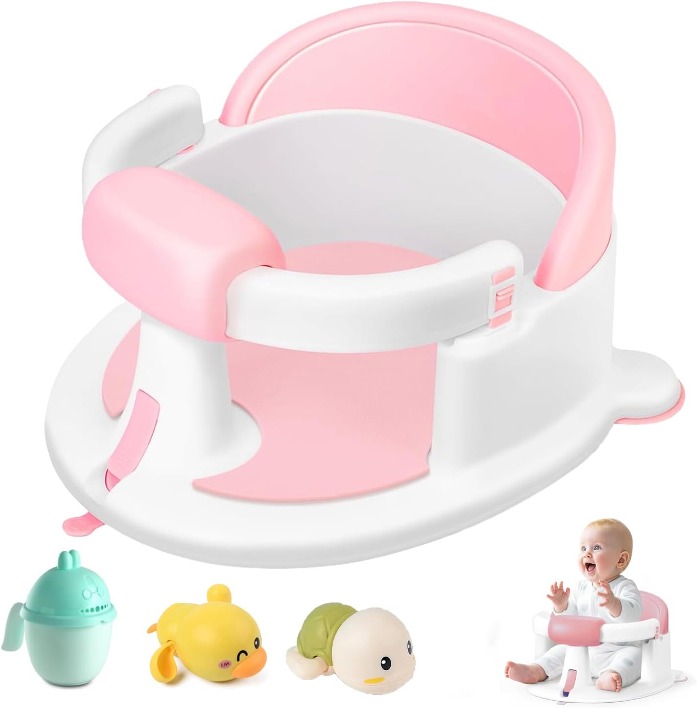 Smgzg baby bath seat pink front view for sitting infants