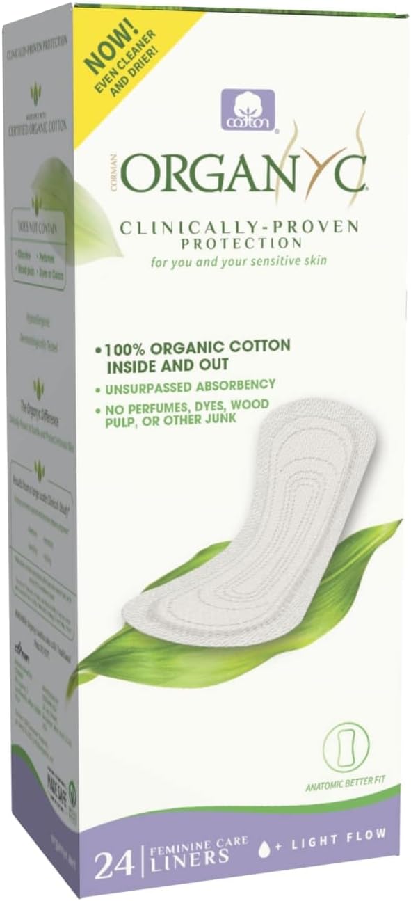 Organyc 100% Certified Organic Cotton Flat Panty Liner - Everyday Sanitary Pad, Free from Wood Pulp, Perfumes, SAP and Chemicals - Light Flow+, 24 Count - Image 1