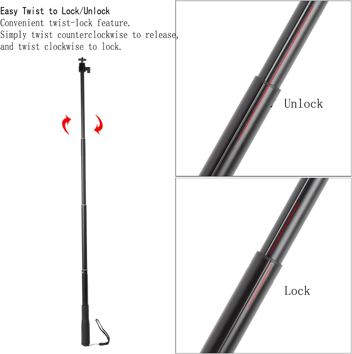 Leenconghui selfie stick handle featuring anti-slip rubber grip