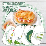 Authentic Greencian sports party decorations set packaged securely showing food-grade product details.