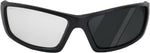 Alpha Omega AO2 photochromic motorcycle sunglasses front view showcasing the sleek black frame and clear transition lenses
